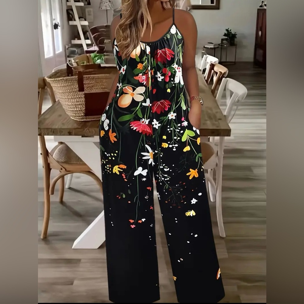 NWT - Floral Black Jumpsuit
